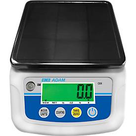Kompaktwaage Adam CBX 3001, Wägebereich 0,5 g-3 kg, tragbar, USB, LC-Display, Netzanschluss/Akku, B 155 x T 255 x H 60 mm, ABS/Edelstahl, grau