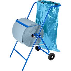 Komplett-Angebot Papierrollenhalter-Wagen + Industrieputzrollen + 50 Abfallsäcken