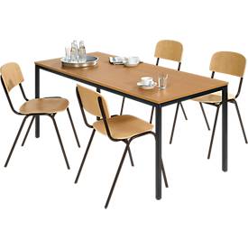 Komplett-Set Stahlrohr-Tisch mit 4 Stapelstühlen