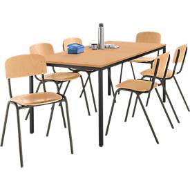 Komplett-Set Stahlrohr-Tisch mit 6 Stapelstühlen