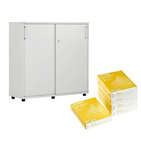 Komplettangebot Schäfer Shop Genius Schiebetürenschrank TETRIS WOOD, 3 OH, lichtgrau + gratis 5000 x Schäfer Shop Select Kopierpapier Paper@Print, A4, weiß
