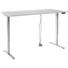 Komplettangebot Schäfer Shop Genius Schreibtisch AERO FLEX, 1-stufig elektrisch höhenverstellbar, Rechteck, T-Fuß, B 1600 mm, lichtgrau/weißalu + Kabelspirale