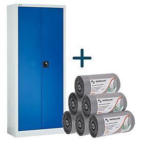 Komplettangebot Schäfer Shop Pure Materialschrank, abschließbar, 4 Böden, B 800 x T 400 x H 1935 mm + gratis 300 x Deiss FIRST PLUS Müllbeutel, 80 l