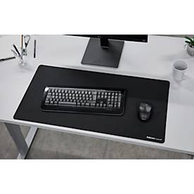 Komplettangebot Schreibtisch, elektrisch höhenverstellbar, T-Fuß, B 1600 x T 800 x H 605-1265 mm, Ahorn-Dekor/silber + Kabelführung und Schreibunterlage