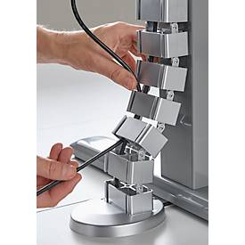 Komplettangebot Schreibtisch, elektrisch höhenverstellbar, T-Fuß, B 1600 x T 800 x H 605-1265 mm, Ahorn-Dekor/silber + Kabelführung und Schreibunterlage