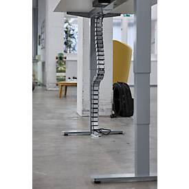 Komplettangebot Schreibtisch, elektrisch höhenverstellbar, T-Fuß, B 1600 x T 800 x H 605-1265 mm, Eiche-Dekor/silber + Kabelführung und Schreibunterlage