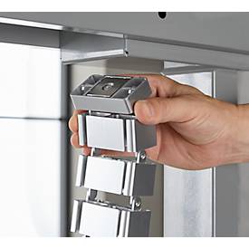 Komplettangebot Schreibtisch, elektrisch höhenverstellbar, T-Fuß, B 1600 x T 800 x H 605-1265 mm, Eiche-Dekor/silber + Kabelführung und Schreibunterlage