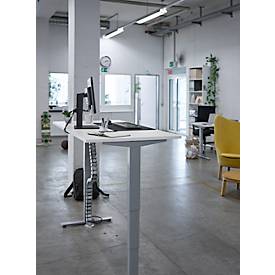 Komplettangebot Schreibtisch, elektrisch höhenverstellbar, T-Fuß, B 1600 x T 800 x H 605-1265 mm, graphit/silber + Kabelführung und Schreibunterlage