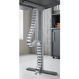 Komplettangebot Schreibtisch, elektrisch höhenverstellbar, T-Fuß, B 1600 x T 800 x H 605-1265 mm, graphit/silber + Kabelführung und Schreibunterlage