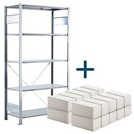 Komplettangebot Steckregal MULTIplus150 Express, 5 Fachböden, Tragkraft 150 kg/Boden + gratis 3200 x Schäfer Shop Pure Falthandtücher, 2-lagig, weiß