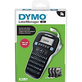 Komplettset Etikettendrucker DYMO® LabelManager™ 160, mit Schnellformatierungstasten + 3 x D1-Schriftband, L 7 m x B 12 mm schwarz auf weiß