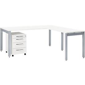 Komplettset LOGIN, Schreibtisch B 1800 mm, mit Anbautisch, mit Rollcontainer