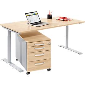 Komplettset Modena Flex, Schreibtisch B 1600 mm, höhenverstellbar + Rollcontainer