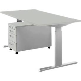 Komplettset Schreibtisch und Rolly ERGO-T, manuell höheneinstellbar durch Imbusschlüssel, Tisch B 1600 mm, diverse Dekore