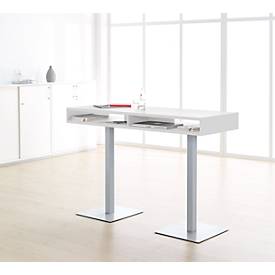 Konferenz-Stehtisch BOX, bis 6 Personen, Rechteck, Standfuß, B 1600 x T 600 x H 1105 mm, weiß/alusilber