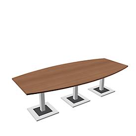 Konferenztisch, bis 12 Personen, Boot, Standfuß, B 3500 x T 1200 x H 720-820 mm, Kirsche Romana/silber