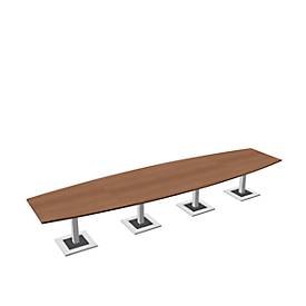 Konferenztisch, bis 14 Personen, Boot, Standfuß, B 4500 x T 1200 x H 720-820 mm, Kirsche Romana/silber