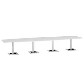 Konferenztisch, bis 14 Personen, Boot, Standfuß, B 4500 x T 1200 x H 720-820 mm, weiß/silber