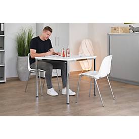 Konferenztisch, bis 4 Personen, Quadrat, 4-Fuß Quadratrohr, B 800 x T 800 x H 720 mm, weiß/chromsilber