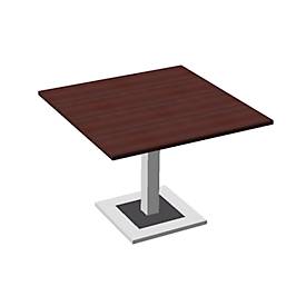 Konferenztisch, bis 4 Personen, Quadrat, Standfuß, B 1000 x T 1000 x H 720-820 mm, Ahornbrazil/silber