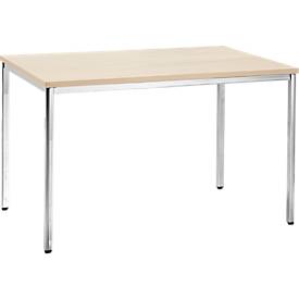 Konferenztisch, bis 4 Personen, Rechteck, 4-Fuß Quadratrohr, B 1200 x T 800 x H 720 mm, Ahorn/chromsilber