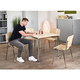 Konferenztisch, bis 4 Personen, Rechteck, 4-Fuß Quadratrohr, B 1200 x T 800 x H 720 mm, Ahorn/chromsilber