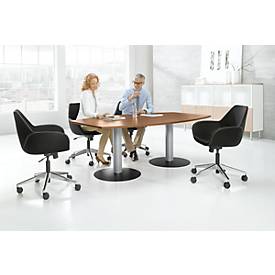 Konferenztisch, bis 6 Personen, Boot, Tellerfuß, B 2000 x T 800 x H 720 mm, Nussbaum/weißaluminium