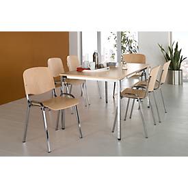 Konferenztisch, bis 6 Personen, Rechteck, 4-Fuß Quadratrohr, B 1600 x T 800 x H 720 mm, Buche/chromsilber