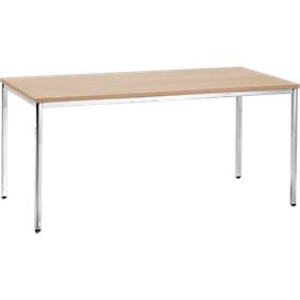 Konferenztisch, bis 6 Personen, Rechteck, 4-Fuß Quadratrohr, B 1600 x T 800 x H 720 mm, Buche/chromsilber