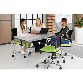 Konferenztisch, bis 6 Personen, Rechteck, 4-Fuß Quadratrohr, B 1600 x T 800 x H 720 mm, lichtgrau/chromsilber