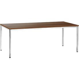 Konferenztisch, bis 6 Personen, Rechteck, 4-Fuß Quadratrohr, B 2000 x T 800 x H 720 mm, Nussbaum/chromsilber