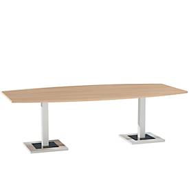 Konferenztisch, bis 8 Personen, Boot, Standfuß, B 2400 x T 1200 x H 720-820 mm, Kirsche Romana/silber