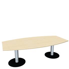 Konferenztisch, bis 8 Personen, Boot, Tellerfuß, B 2400 x T 800/1200 x H 720 mm, Ahorn/weißaluminium