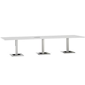 Konferenztisch, mit Tischanschlussfeld, bis 12 Personen, Rechteck, Standfuß, B 3500 x T 1000 x H 720-820 mm, weiß/silber