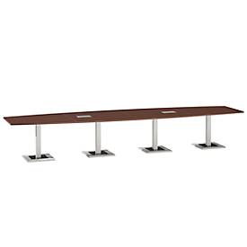 Konferenztisch, mit Tischanschlussfeld, bis 14 Personen, Boot, Standfuß, B 4500 x T 1200 x H 720-820 mm, Ahornbrazil/silber