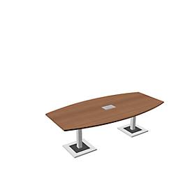 Konferenztisch, mit Tischanschlussfeld, bis 8 Personen, Boot, Standfuß, B 2400 x T 1200 x H 720-820 mm, Kirsche Romana/silber
