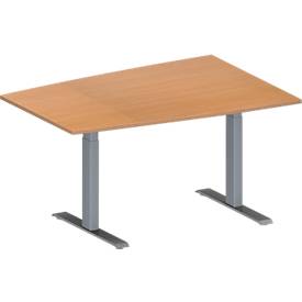Konferenztisch MODENA FLEX, höhenverstellbar, Tonnen-Form, T-Fuß-Rechteckrohr, B 1400 x T 1000 mm, Buche-Dekor