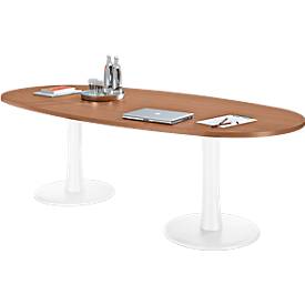 Konferenztisch X-Time Work, bis 8 Personen, Oval, Tellerfuß, B 2400 x H 740 mm, Nuss Canaletto/weiß