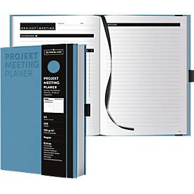 Korsch Projekt- und Meetingplaner, DIN A5, 200 Seiten, FSC-Papier, Leinenstruktur, Farbschnittkante, Gummiband & Stiftehalter, blau