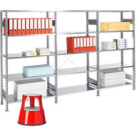 Kpl.-Angebot 1 Grundregal + 2 Anbauregale, Rollhocker gratis