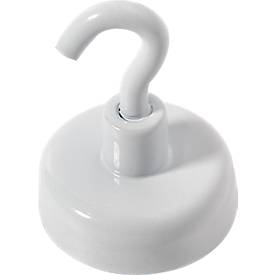 Kraftmagnet mit Haken, Ø 25 mm, Haftkraft ca. 4 kg, weiß, 5 Stück