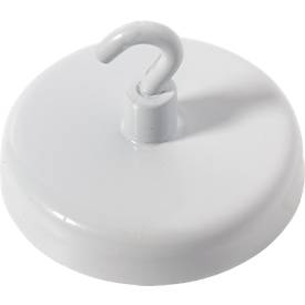 Kraftmagnet mit Haken, Ø 47 mm, Haftkraft  ca. 18 kg, weiß, 5 Stück