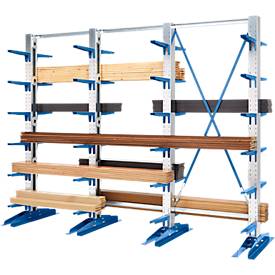 Kragarmregal KRM, doppelseitig, 3 Regalhöhen und -längen, Kragarmlänge 400 o. 500 mm