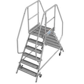 KRAUSE Podestleiter 2x5 Stufen, fahrbar, R13 Profilrost, beidseitig, Plattform 600x720 mm, Geländer 1,00 m