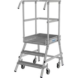 KRAUSE STABILO Podestleiter 3 Stufen, fahrbar, R13 Profilrost, Plattform 600x720 mm, 180 mm Stufen, Geländer 1,00 m