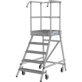 KRAUSE STABILO Podestleiter 5 Stufen, fahrbar, R13 Profilrost, Plattform 600x720 mm, 180 mm Stufen, Geländer 1,00 m