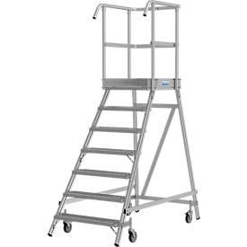 KRAUSE STABILO Podestleiter 7 Stufen, fahrbar, R13 Profilrost, Plattform 600x720 mm, 180 mm Stufen, Geländer 1,00 m