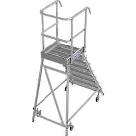KRAUSE STABILO Podestleiter 7 Stufen, fahrbar, R13 Profilrost, Plattform 600x720 mm, 180 mm Stufen, Geländer 1,00 m