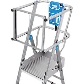 KRAUSE STABILO SkyMatic 1x3–1x5 Teleskop-Plattformleiter, fahrbar, ClickMatic, Plattform 600x500 mm, Geländer, AH 2,80–3,30 m