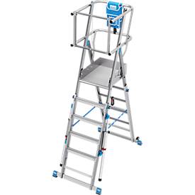 KRAUSE STABILO SkyMatic 1x5–1x9 Teleskop-Plattformleiter, fahrbar, ClickMatic, Plattform 600x500 mm, Geländer, AH 3,30–4,35 m